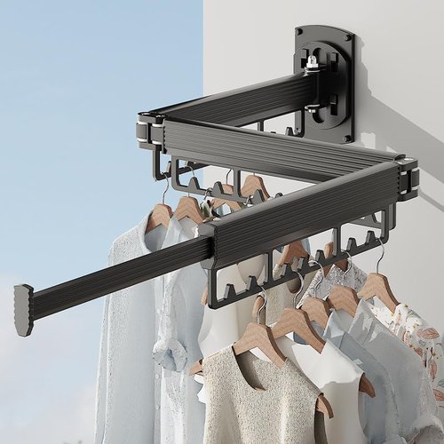 Puixieom Mounted Wall Drying Rack, Laundry Hanger Dryer Rack, Laundry Hanger Rack, Wall Mounted Clothes Rack, Laundry Room Hanging Rack(Foldable/High-Bearing/Never Fall Off/Third Generation/Grey)