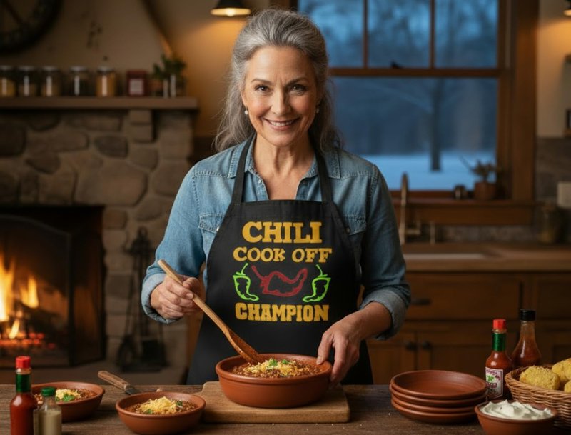 Chili Cook Off Champion Black Apron, Chili Contest Apron, Chili Competition Prize, Cook Off Trophy