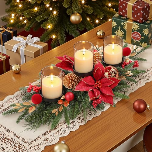 28-Inch Christmas Table Centerpiece Candle Holder with 3 Trays