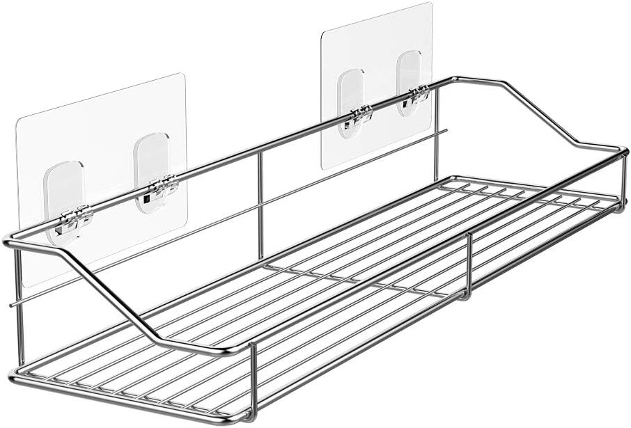 Orimade Bathroom Shelf Organizer - Traceless Adhesive Shower Caddy | No Drilling, SUS304 Stainless Steel, 15.75 Inch, Silver