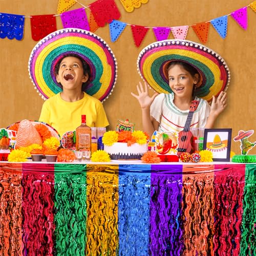 Fiesta Metallic Foil Fringe Table Skirts, 2 Pack Mexican Party Decorations