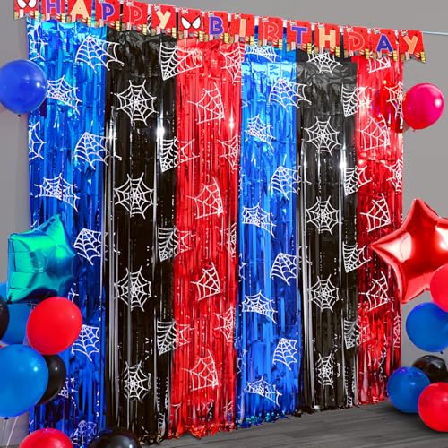 Spider Web Foil Fringe Curtains - 2 Pack Metallic Tinsel Photo Backdrop