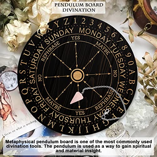 Wooden Witch Pendulum Board with Rose Quartz Crystal Dowsing Kit