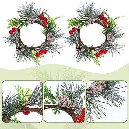 4.7 Inch Christmas Candle Rings with Artificial Red Berries, Set of 6