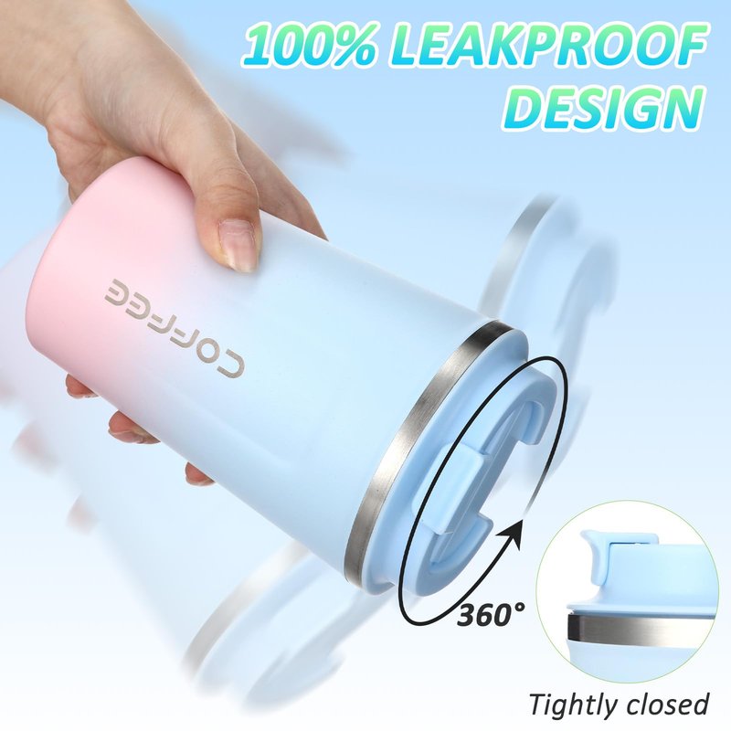 Honeydak 5 Pack Travel Coffee Mugs 12oz Insulated Coffee Cup with Lid Stainless Steel Vacuum Gradient Colorful Tumbler Reusable Leakproof Travel Cups for Hot & Cold Drinks