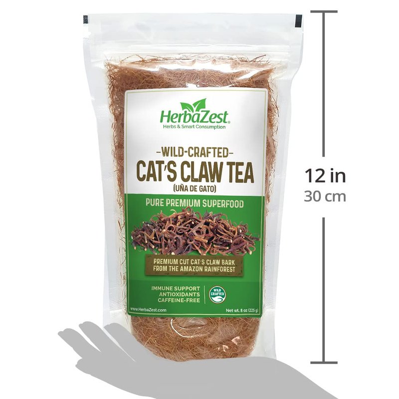 HerbaZest Cat's Claw Tea (Uña de Gato) – 8oz (225g) – Premium Wild-Crafted & 100% Pure Bark – Naturally Caffeine Free