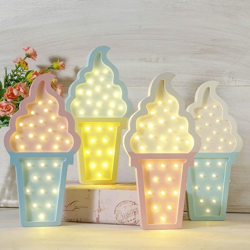 Sweet FanMuLin Ice Cream Valentine Romance Atmosphere Light, Party Wedding Birthday Party Decoration Kids' Room Battery Operated LED Night Lights (Blue and Yellow)