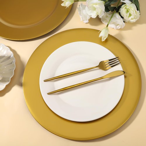 Hoemwarm 36 Pcs Golden Charger Plates Bulk 13 Inch Plastic Gold Plates Dinner Round Tray Charger Tableware Dish for Table Setting Wedding Holidays Party Decor