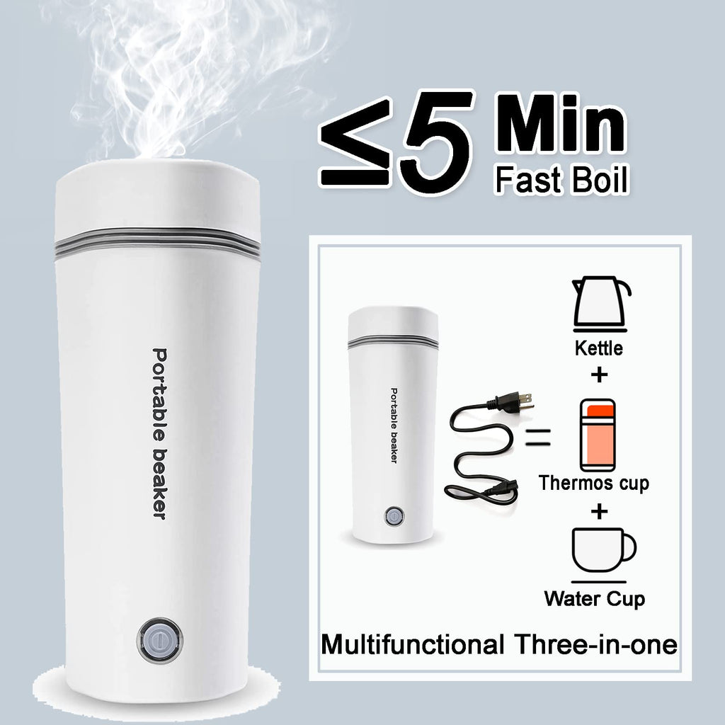 Electric Travel Kettle, Portable Electric Kettle, Mini Hot Water Boiler, Small Travel Tea Kettle Fast Boiling Water, One Cup Hot Water Maker, 350ml-White