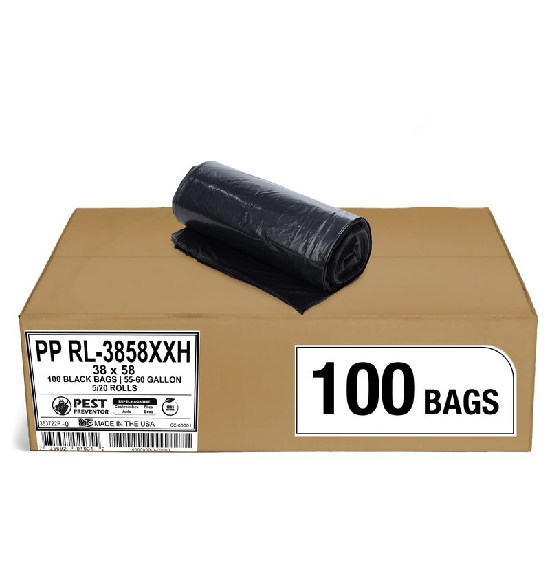 Aluf Plastics T-Tough Roll Pack Low Density Repro Blend Star Seal Coreless Rolls Bag, 55-60 Gallon Capacity, 58" Length x 38" Width, XXH Strength, Black (Pack of 100)