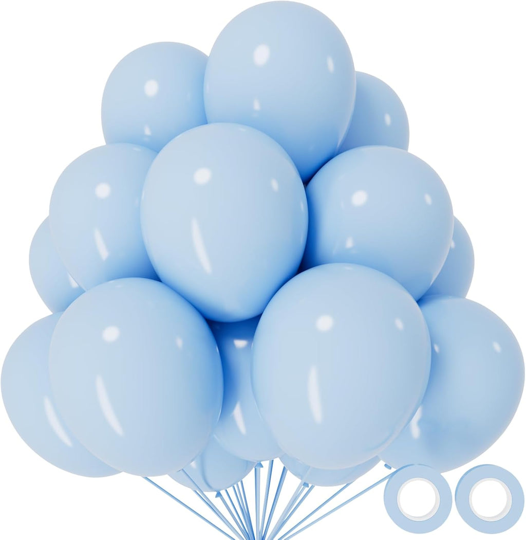 Skiennix Pastel Blue Balloons - 12 Inch Latex Balloons for Birthday Parties & Baby Showers | 110 Pack with Ribbons