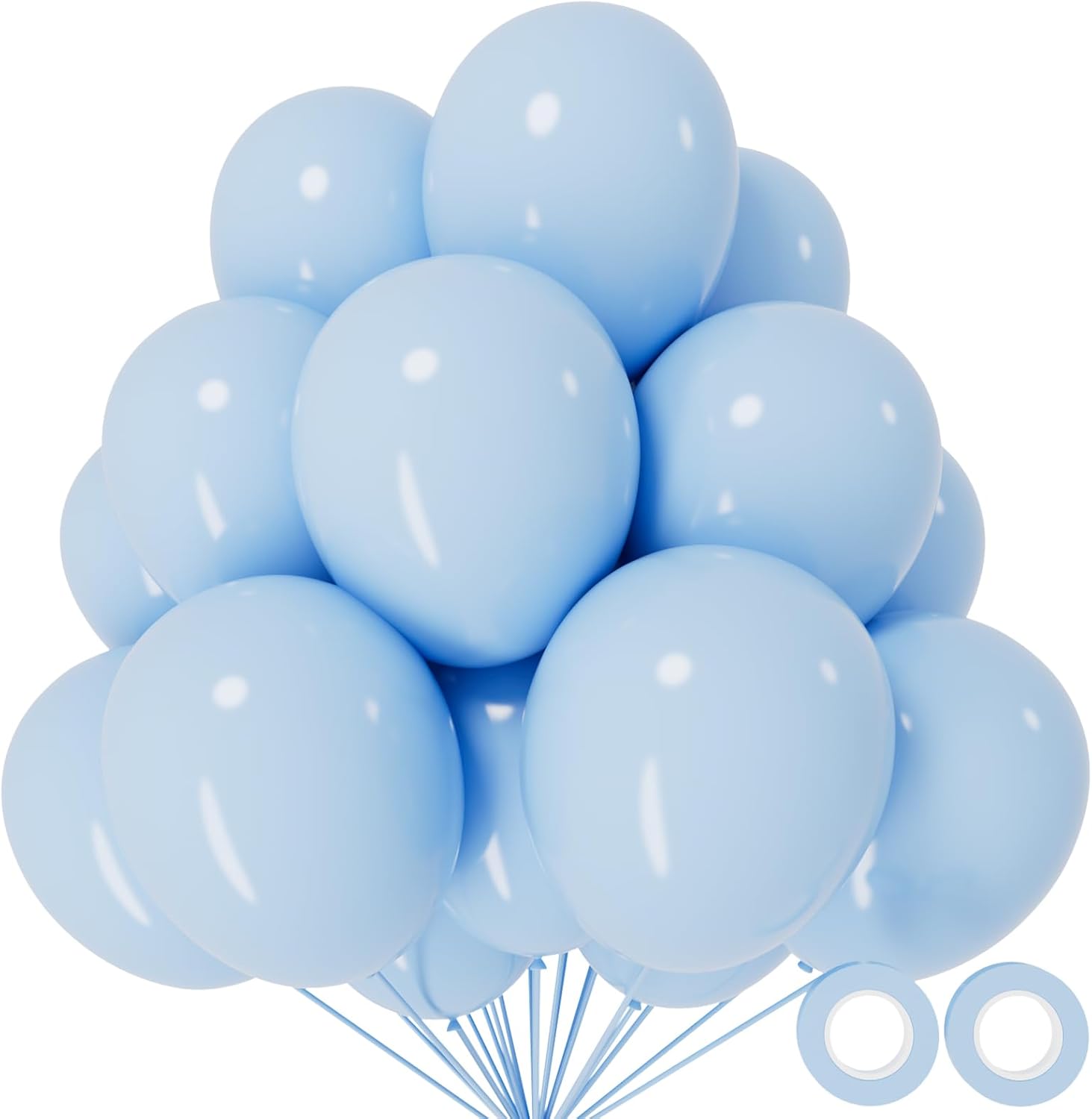Skiennix Pastel Blue Balloons - 12 Inch Latex Balloons for Birthday Parties & Baby Showers | 110 Pack with Ribbons