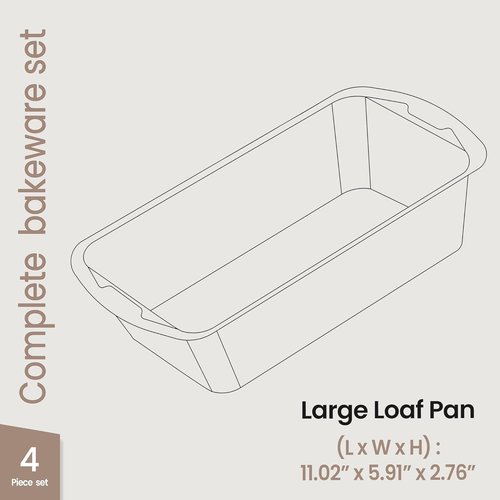 BAKKENMASTER Swiss Loaf Pan Set - 4-Piece Deluxe Nonstick Carbon Steel Bakeware for Perfect Bread & Cakes | Dishwasher Safe