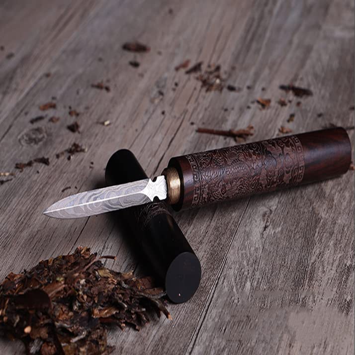YANGZHI Red Stainless Steel Tea Carving Knife with Wooden Handle & Safety Cover