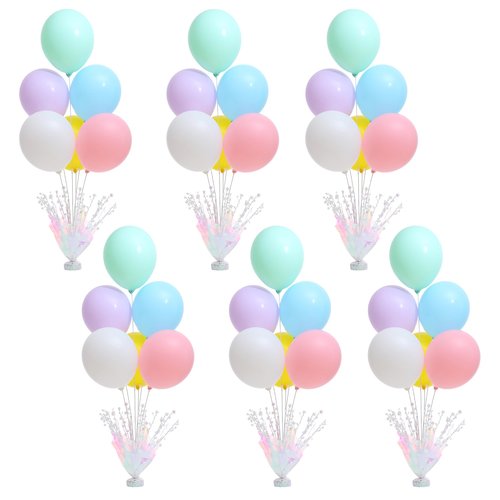 6 Set Pastel Birthday Decorations Rainbow Party Table Balloons Centerpiece Stand Kit for Girls Baby Shower Birthday Party Wedding Graduation Prom Unicorn Theme Table Decorations