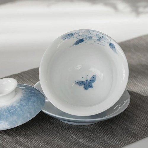 Hand-painted Kungfu Tea Set, Butterfly and Floral themed Chinese Tea Set, Gaiwan Gongfu Tea sets for adult, Ceramic Tea Ceremony Set, Gift for Tea Lovers