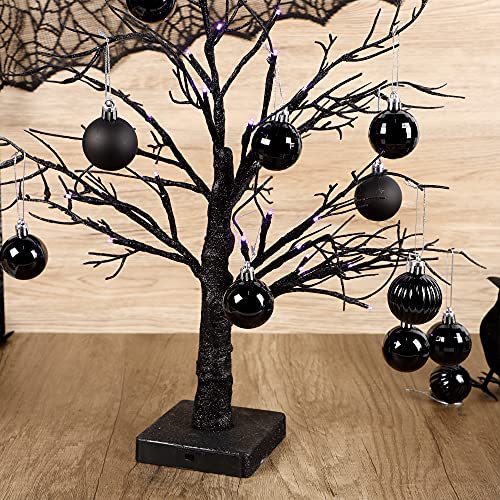 Black Halloween Ball Ornaments - 34 Pack Shatterproof Pre-Strung Tree Decor