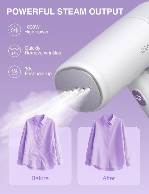 CLEVAST Portable Garment Steamer - Handheld Travel Size Wrinkle Remover with 30-Second Heat Up