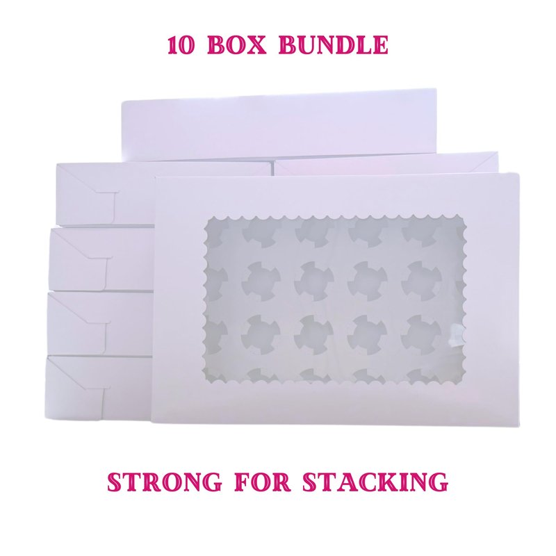 SEROJA 10 Pack Cupcake Boxes 24 Count with Lid - Stackable Cupcake Carrier for 240 Cupcakes, Sturdy Disposable Containers for Mini and Standard Cupcakes, Muffins & Pastries （20.1x13.8x4 Inch）