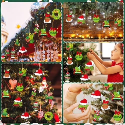 DoubleFill Classic 36 Pcs Wooden Christmas Ornaments - Lime Green & Red Tree Decorations