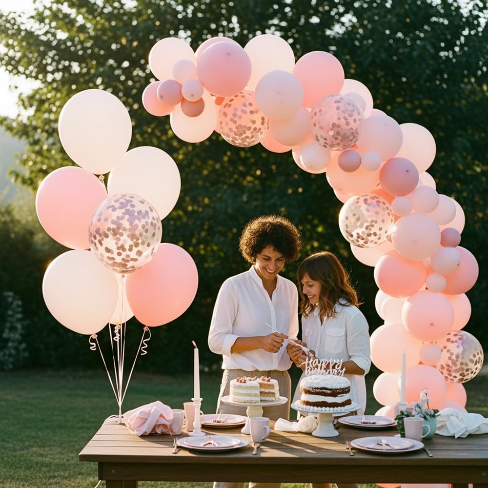 Skiennix 12-Inch Light Pink & White Balloons - Confetti Balloons for Weddings & Baby Showers