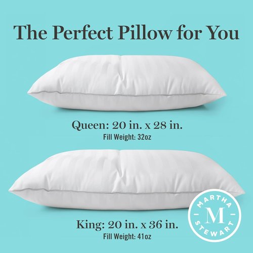 Martha Stewart Hotel Collection Pillow - 500 Thread Count Hypoallergenic Cotton | Queen Size Set of 2
