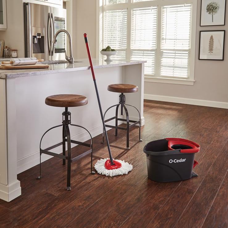 O-Cedar EasyWring Microfiber Spin Mop & Bucket System - Includes 1 Extra Refill, Red/Gray