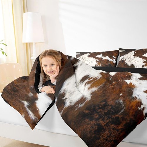 Erosebridal Milk Cow Print Comforter Set for Boys Girls,Black Brown Cowhide Western Bedding,Rustic Farmhouse Animals Skin Down Comforter,Bull Cattle Wildlife Fur Quilt Twin Cowboy Bohemian Decor