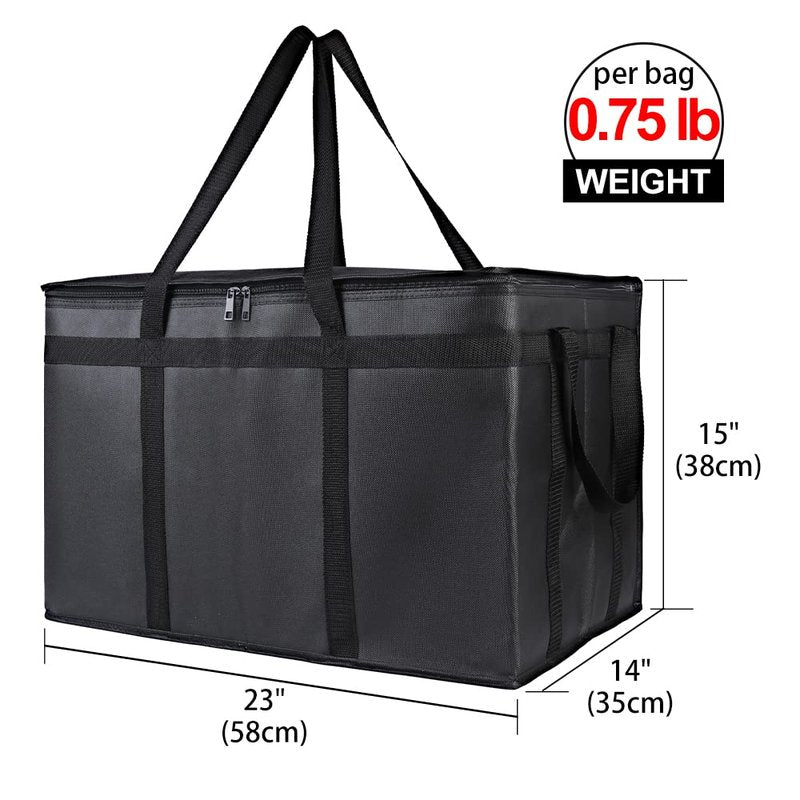 Bodaon 4-Pack Cooler Insulated Food Delivery Bag, Rideshare Delivery Bag, XXX-Large Thermal Bags for Catering/Hot Pizza, Travel/Camping/Picnic/Grocery Reusable Warmer Frozen, Black With Bottom