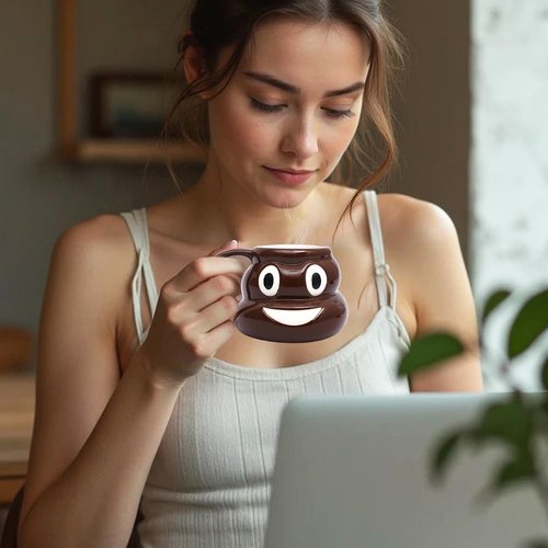 Funny Ceramic Poop Coffee Mugs 16oz - Unique Coffee Mugs with Lid And Handle, Big Cute Novelty Desk Cup for Office Adults & White Elephant Gifts
