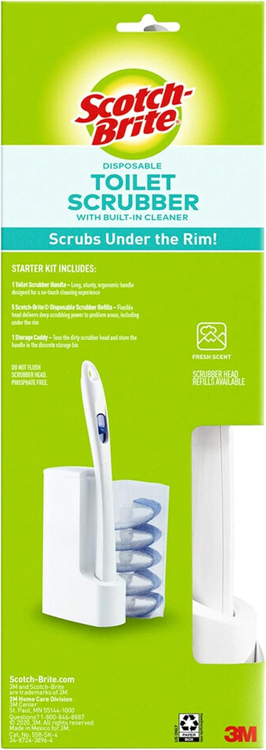 Scotch-Brite Toilet Scrubber Starter Kit - Disposable Refills with Built-In Bleach Alternative | Includes Handle & Caddy