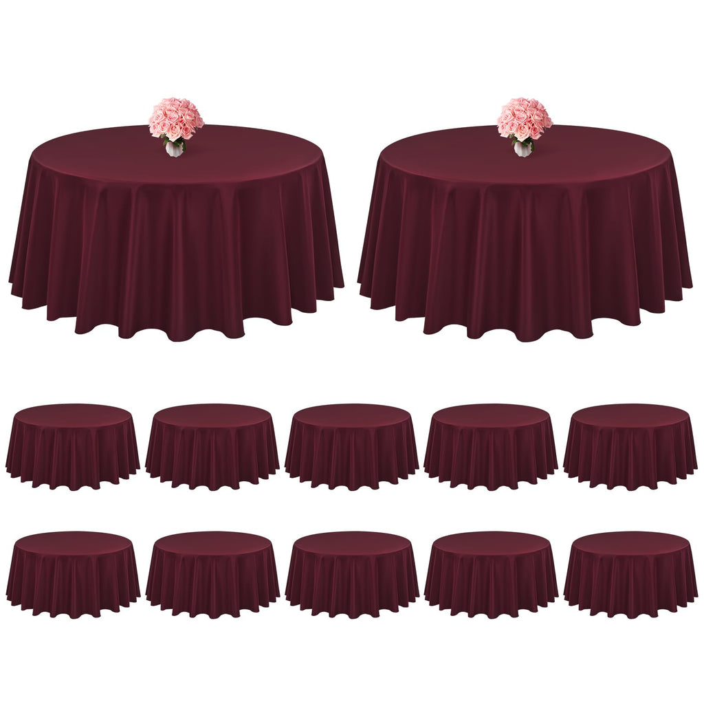 12 Pack Burgundy Round Tablecloth 90 Inch Circle Polyester Tablecloths,Washable Fabric Stain and Wrinkle Resistant Table Cover Round Table Clothes for Wedding Parties Banquet Christmas Dining