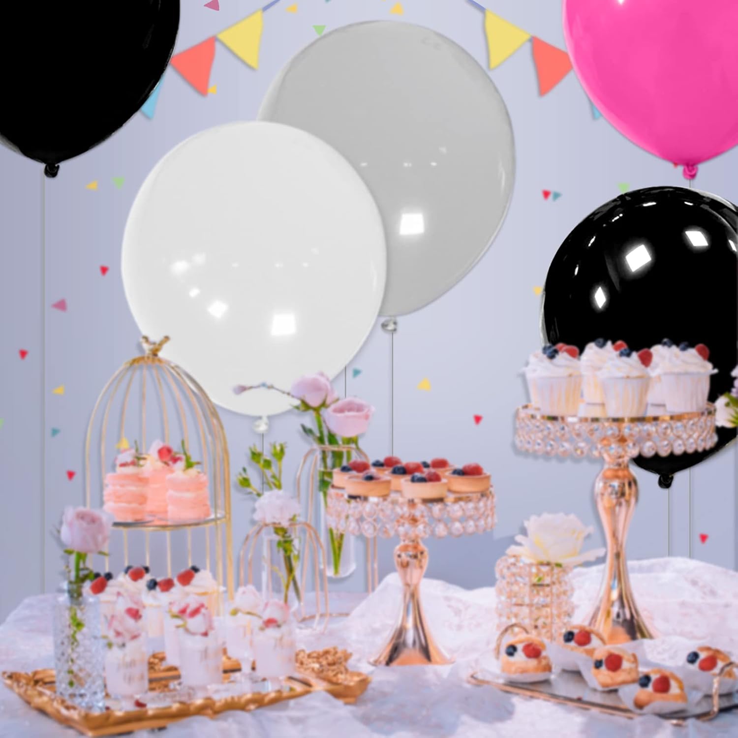 Skiennix 32Pcs Black 18-Inch Big Balloons - Round Latex Party Decorations for Birthdays & Weddings
