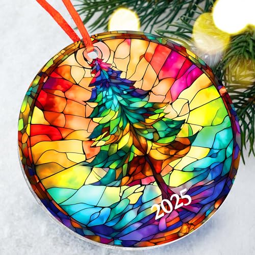 Jabihome Christmas Tree Ornament 2025 – Unique Acrylic Suncatcher with Stained Glass Effect (Gift Box)