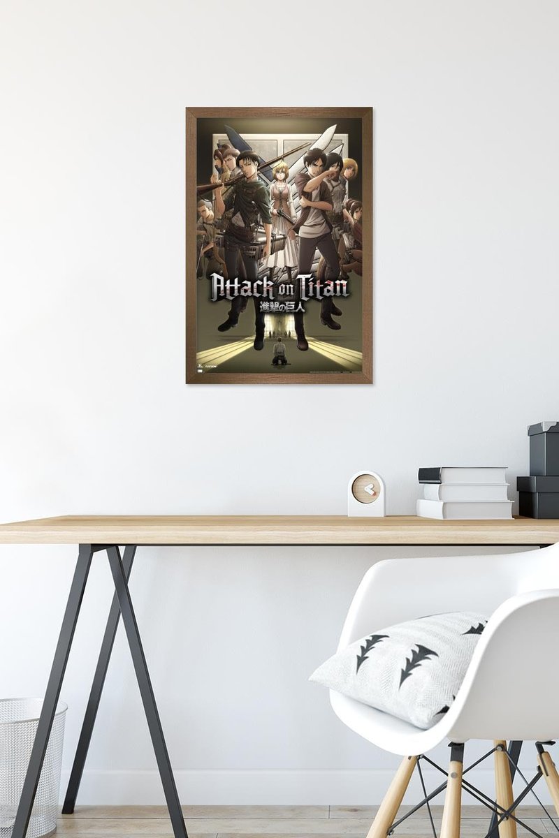 Trends International Attack on Titan: Season 3 - Group Wall Poster, 22.4L x 14.7W, Bronze Framed Version