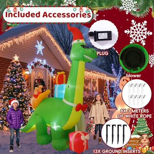 13FT Dinosaur and Santa Surfing Outdoor Inflatable Christmas Decoration with LED Lights, Suitable for Yard and Lawn