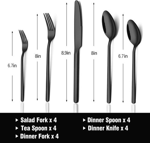 KINGSTONE 20-Piece Black Silverware Set - Premium 18/10 Stainless Steel Cutlery for Home & Restaurant