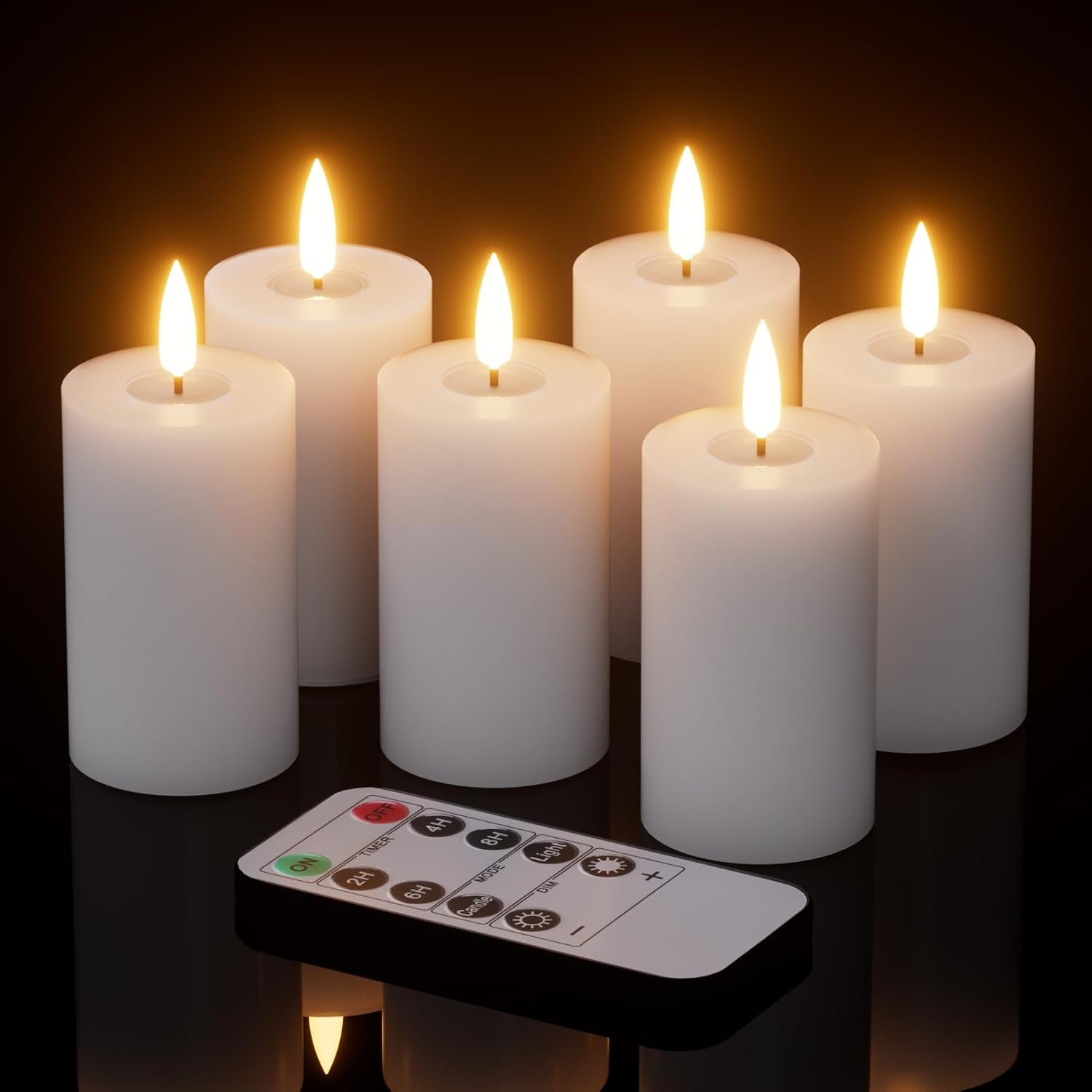 Skiennix Mirror Surface LED Votive Candles - Battery Operated with Remote Timer, 6pcs Real Wax, White, Φ 2" H 4.5”