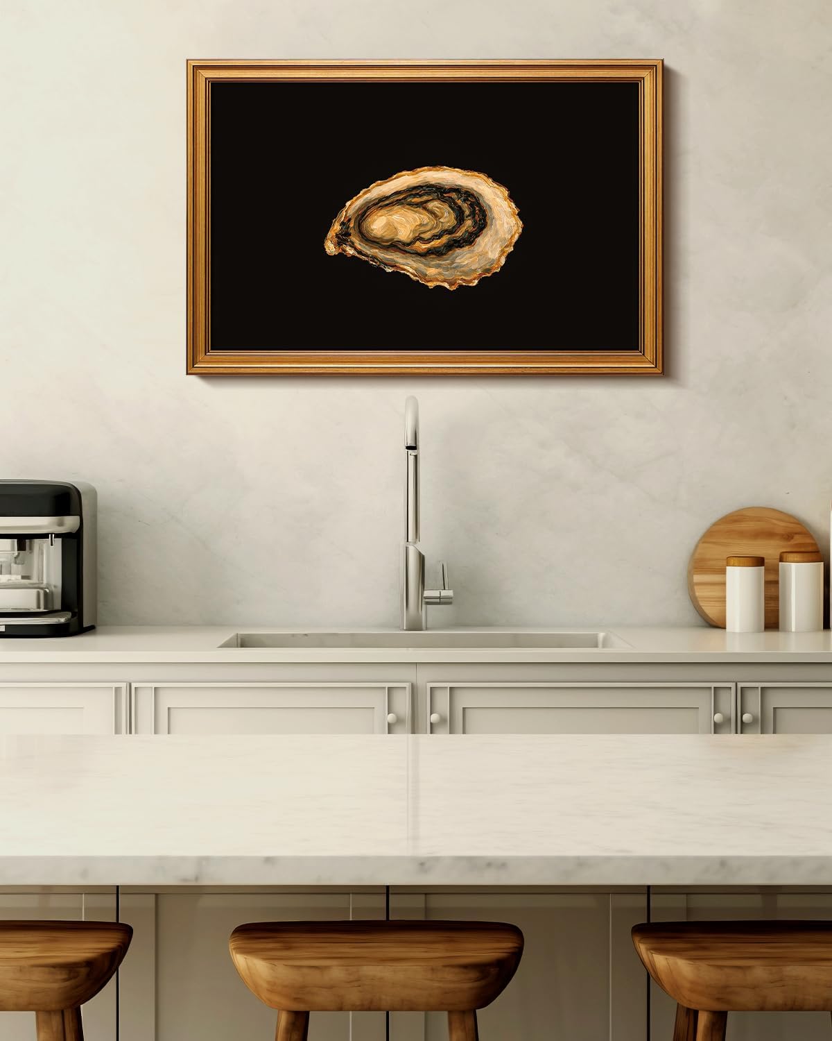 VIYYIEA Vintage Gold Framed Wall Art - Oyster Canvas Print for Living Room | Perfect Gift (24L x 16W)