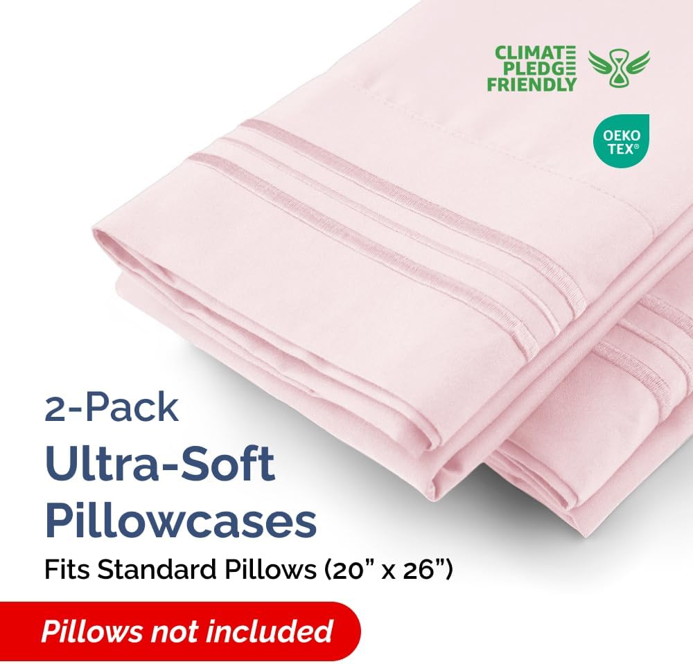 Standard Pillow Cases Set of 2 | Ultra-Soft Hotel Quality | Comfy, Wrinkle-Free, Stain & Fade Resistant - Lavender Pink