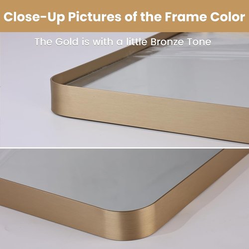 LOAAO Gold Bathroom Mirror - 48”X30” Rounded Rectangle Design | Anti-Rust Tempered Glass, Wall-Mounted
