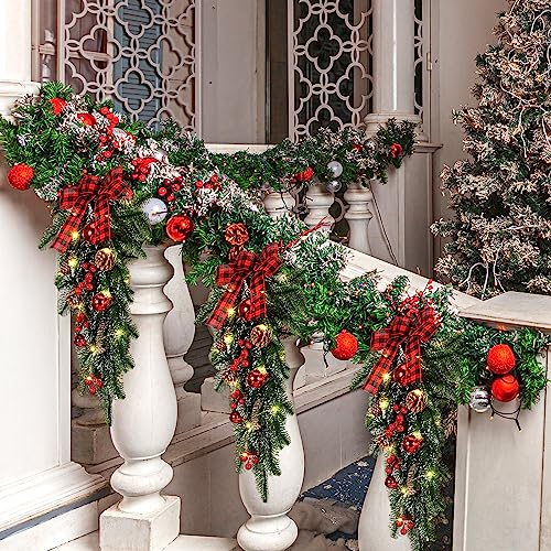 3 Pcs 24-Inch Lighted Christmas Teardrop Swags with Pine Cones & Berries