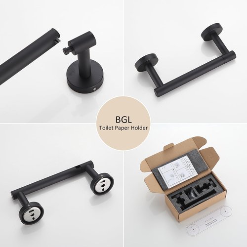 BGL Toilet Paper Holder - Matte Black Wall Mount | Durable SUS 304 Stainless Steel, Double Post Design