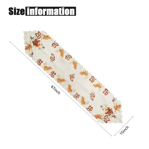 Fall Table Runner with Maple Leaf Long Festival Table Runner Table Decorations for Parties Gatherings Restaurant Home Decor (Traditional, 15x67inch - Embroidery)