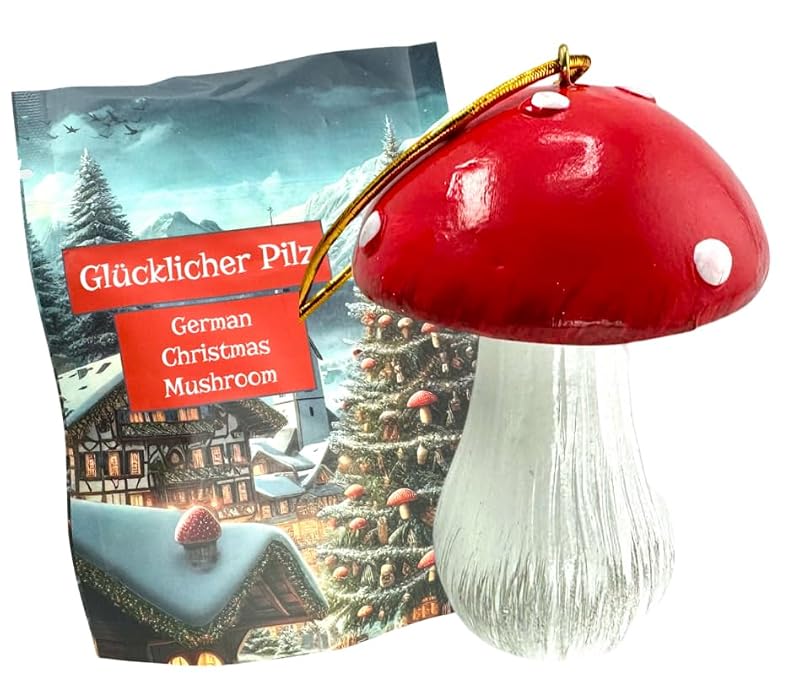 German Hand-Painted Lucky Mushroom Christmas Ornament - 'Glückspilz' Decor