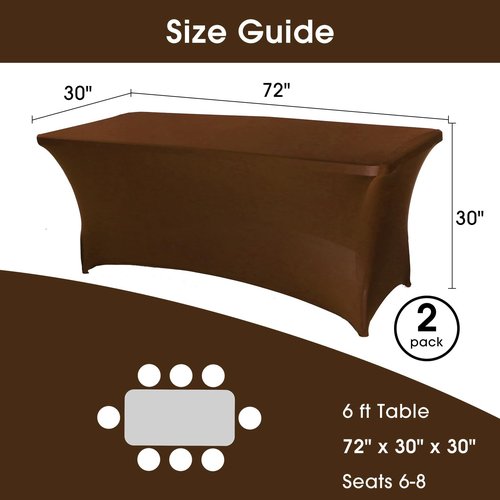 SweetEasy 6FT Pack of 2 Spandex Table Cover with Stretch Tablecloth Easy to Put Stretchable Fitted Table Toppers for Wedding Party Event Dinner Banquet Decoration 72" L x 30" W x 30" H(Coffee)
