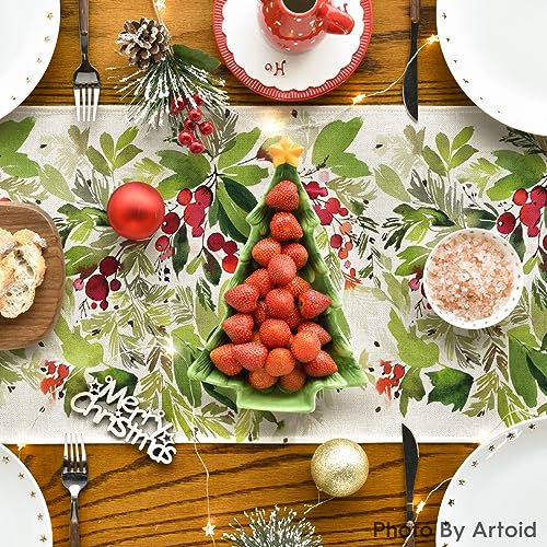 Holly Christmas Table Runner 13 x 108 in Green by Artoid Mode