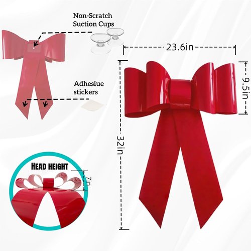 IDOYUAN 30-Inch Big Red Car Bow - Perfect for Car Decor, Gift Wrapping & Holiday Celebrations