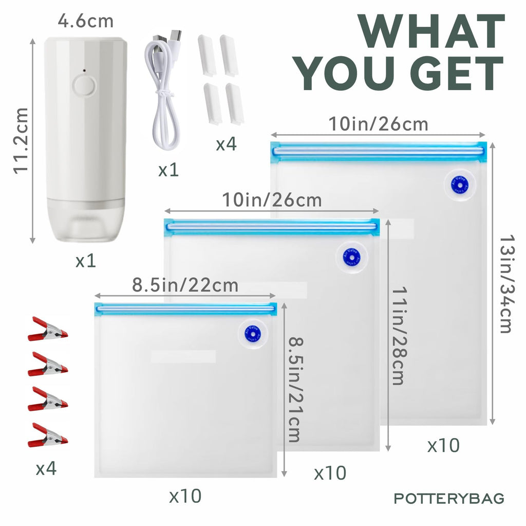 Sous Vide Bags Reusable 30 Pcs, Reusable Vacuum Seal Bags for Food with Upgraded Auto Pump for Anova, Joule Cookers, BPA Free Sous Vide Kit