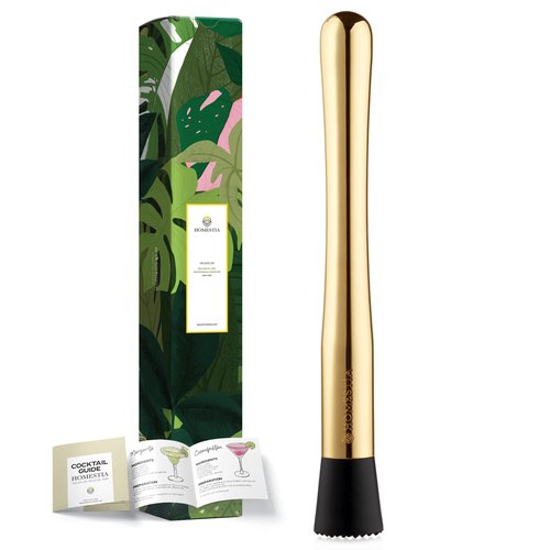 Homestia Gold Muddler for Cocktails - 10 Inch Professional Stainless Steel Muddler - Durable Cocktail Muddler Drink Smasher & Mojito Muddler - Wine Accessories Ideal Valentines Day Gifts for Him